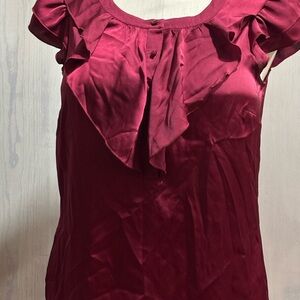 LOFT Deep Red Ruffle Blouse